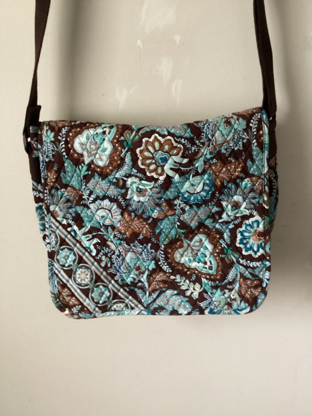 Vera Bradley Quilted Floral Crossbody in Brown and Teal